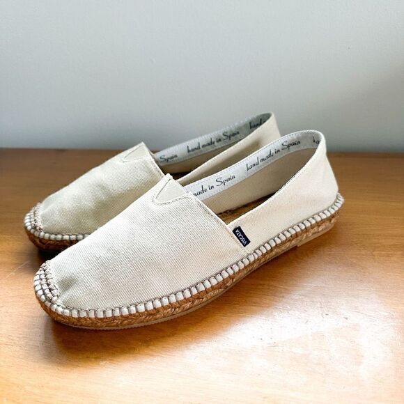 Viscata Barcelona Barceloneta Canvas Cream/Off White Espadrille Closer Toe Flat - Picture 1 of 13